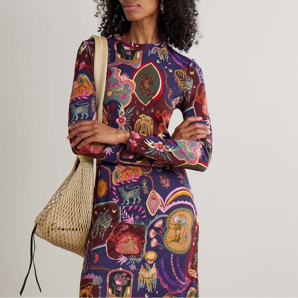 FARM Rio Rio Multicolor Artsy Surreal Land Long Sleeve Maxi Dress Size XL NWT - Picture 14 of 16